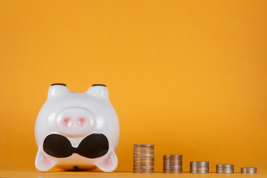 financial system crash and loss of savings. Piggy bank and coins