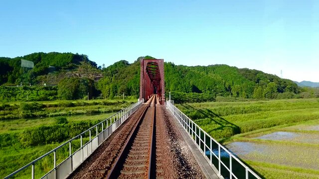 トラス鉄橋を渡る列車