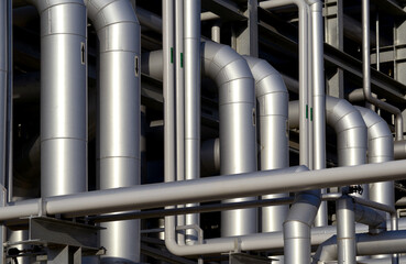 polymer refinery Victoria Australia showing steel pipework onsite, re manufacturing.