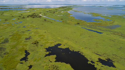 Aerial view panorama of Magdalena River, Columbia landscape on a sunny day