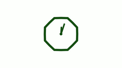 Counting down green dark clock icon on white background,clock icon