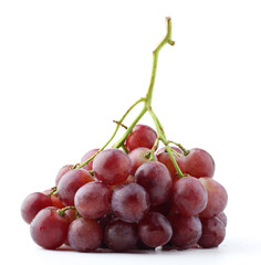 Ripe red grapes on a white background.