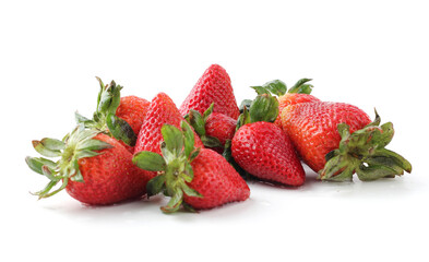 Pile of fresh strawberries on white background.