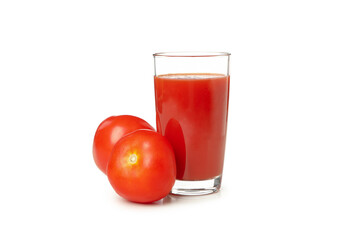Glass of tomato juice isolated on white background