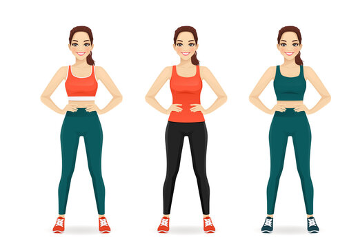 Sport fitness woman in different sportswear set isolated vector illustration