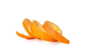 Spiral of mandarin peel isolated on white background