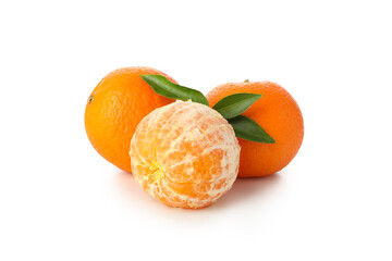Group of ripe mandarins isolated on white background