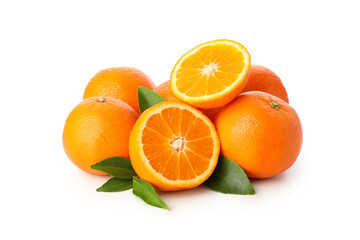 Group of ripe mandarins isolated on white background