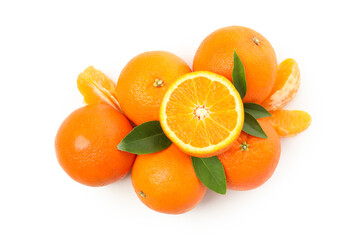 Group of ripe mandarins isolated on white background
