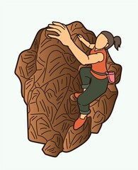 Hiker climbing mountain hiking cartoon graphic vector