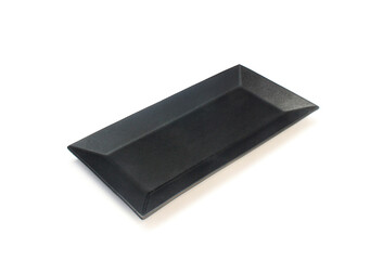 Empty ceramics black plate isolated on white background with clipping path