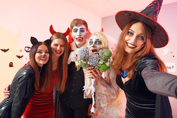 Friends celebrating Halloween at the party