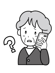 携帯電話への不審な着信を怪しむおばあさん