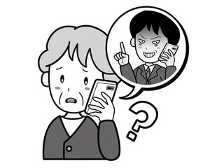 携帯電話への不審な着信を怪しむおばあさん