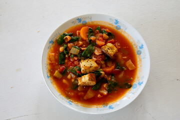 Homemade Ribollita, tuscan bean soup with seed & grains sourdough