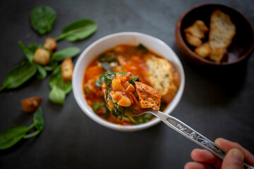Homemade Ribollita, tuscan bean soup with seed & grains sourdough