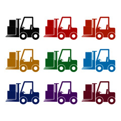 Simple forklift icon, color set
