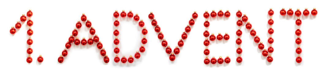 Red Christmas Ball Ornament Building German Word 1 Advent Means Frist Advent. Festive Christmas...