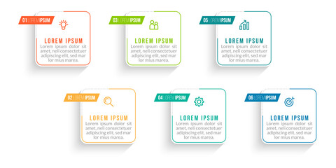 Minimal Business Infographics template. Timeline with 6 steps, options and marketing icons .Vector linear infographic with six conected elements. Can be use for presentation.