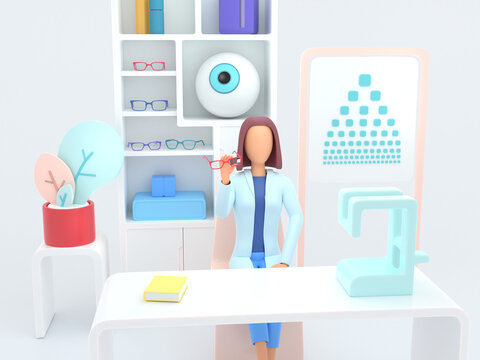 Healthcare series: Ophthalmologist. Ophthalmologist specialist at work 3d render