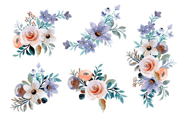 Floral bouquet collection with watercolor