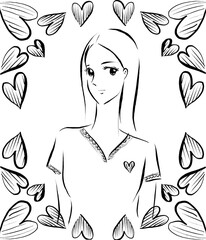 Girl with Hearts in Black and White