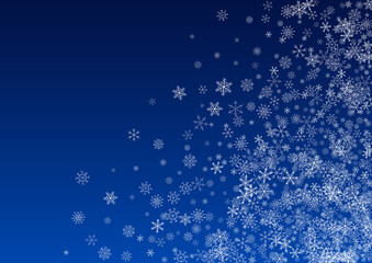 Silver Snowfall Vector Blue Background. magic 