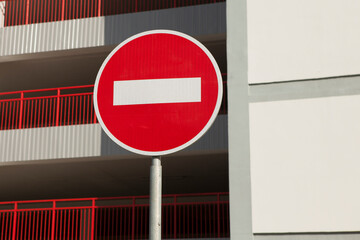 Road sign "No entry" located in the multi-storey car park.