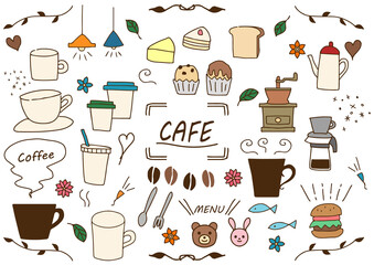 Poster 手書き カフェ コーヒー 素材 イラスト セット 線画 Abbildung Ontamaudon