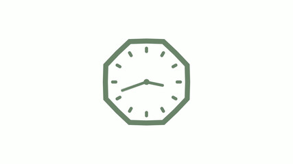 Green gray counting down 12 hours clock icon on white background,clock icon