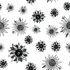 Sunflower vintage seamless pattern for crafting, scrapbook, fabric, textiles