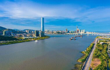 Fototapeta premium Aerial view of the Bay of Zhuhai and Macao, China