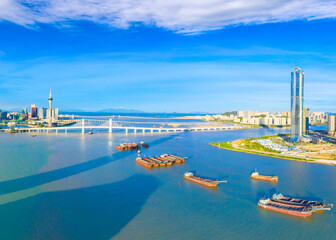 Fototapeta premium Aerial view of the Bay of Zhuhai and Macao, China