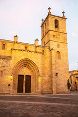 Santa Maria Co-Cathedral facade, in Santa Maria Square, in the old city centre of Caceres, Extremadura, Spain.