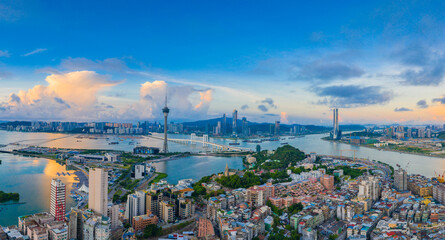 Obraz premium Aerial view of the Bay of Zhuhai and Macao, China