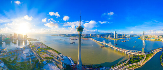 Fototapeta na wymiar Aerial view of the Bay of Zhuhai and Macao, China