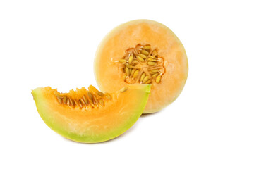 Half melon fruit isolate on White background