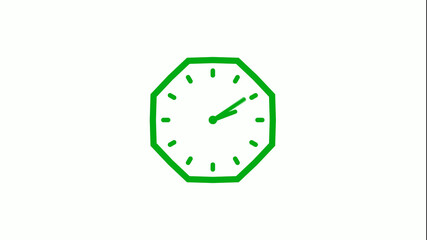 New green color 12 hours counting down clock icon on white background,clock icon