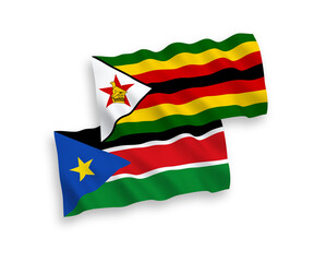 Flags of Zimbabwe and Republic of South Sudan on a white background