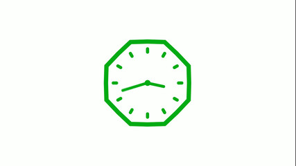 New green color 12 hours counting down clock icon on white background,clock icon