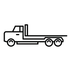 Flatbed truck icon. Isolated vector of construction equipment. 
Heavy equipment vehicles. Illustration of outline icon on white background. 
Perfect use for icons, web, patterns, designs, etc.