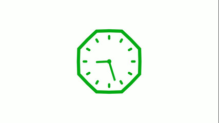 Counting down 12 hours green color clock icon on white background,clock icon