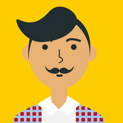Fototapeta premium Flat color hipster portrait. Young man Asian ethnicity face avatar. Characters for web, video game, account, vector icon.