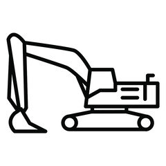 Excavator icon. Isolated vector of construction equipment. 
Heavy equipment vehicles. Illustration of outline icon on white background. 
Perfect use for icons, web, patterns, designs, etc.