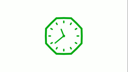 Counting down 12 hours green color clock icon on white background,clock icon