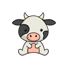 Cute business cow icon on white background. Mascot cartoon animal character design of album, scrapbook, greeting card, invitation, flyer, sticker, card. Flat vector stock illustration.