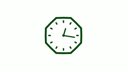 Counting down 12 hours clock icon on white background,green dark clock icon