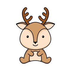Cute business deer icon on white background. Mascot cartoon animal character design of album, scrapbook, greeting card, invitation, flyer, sticker, card. Flat vector stock illustration.