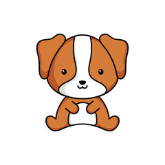 Cute business dog icon on white background. Mascot cartoon animal character design of album, scrapbook, greeting card, invitation, flyer, sticker, card. Flat vector stock illustration.