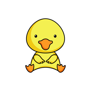 Cute business duck icon on white background. Mascot cartoon animal character design of album, scrapbook, greeting card, invitation, flyer, sticker, card. Flat vector stock illustration.